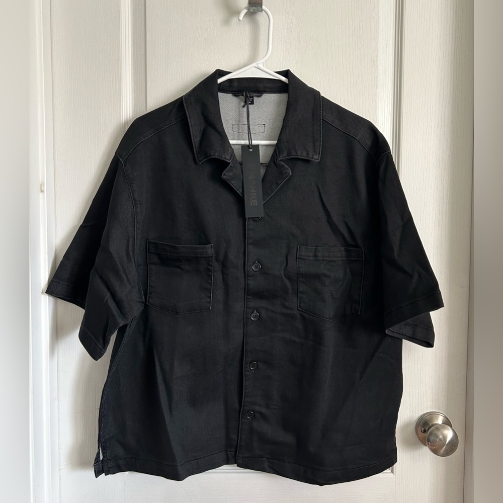 Ananke NEW Black Short Sleeve Button Front Shirt - Boxy Cropped Cuban Mens Sz M
